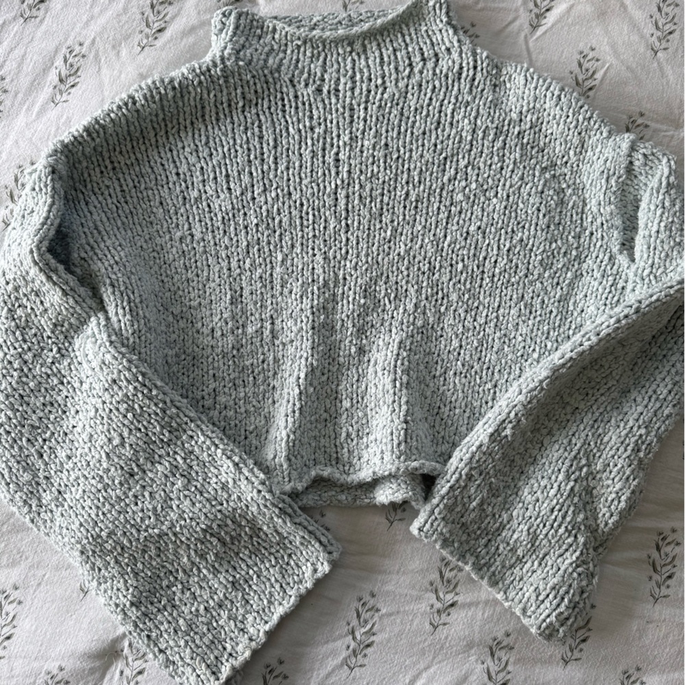 Light Blue Cropped Mock Neck Sweater